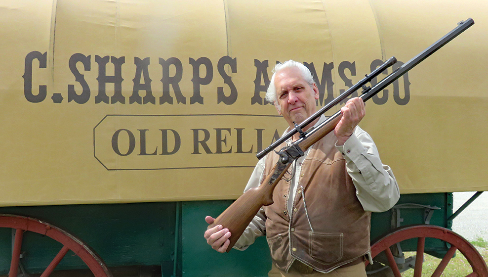 Outside the C. Sharps Arms shop with the brand new 45-70.